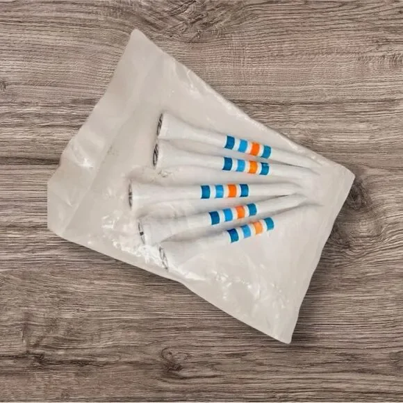 Straight Down White Wooden Golf Tees with Blue, Orange, and Green Stripes 2.75in - Picture 3 of 4